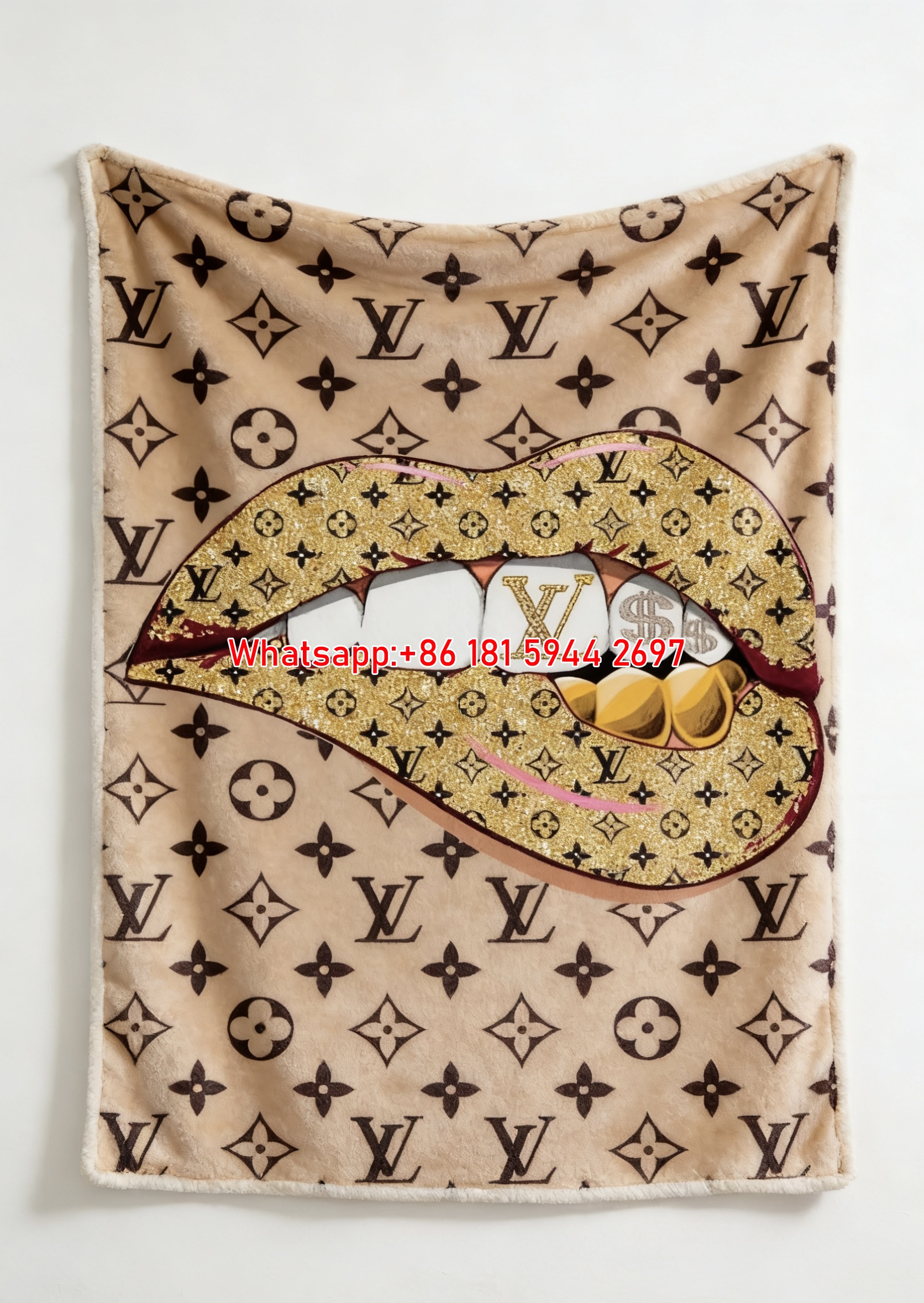 LV Gold Lips Blanket Monogram Gold Lips Throw IMG_3614